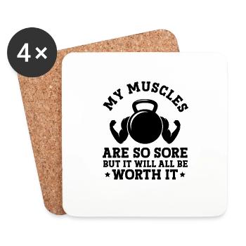 Sore Muscles Weight Training Gym Fitness - Coasters (set of 4) - white - Front