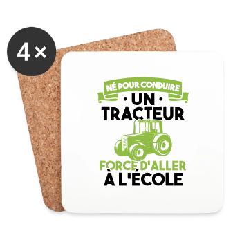 Né pour conduire un tracteur forcé daller à lécole - Dessous de verre (lot de 4) - blanc - Devant