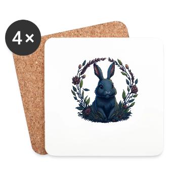 Lapin avec œufs de Pâques & fleurs de printemps - Dessous de verre (lot de 4) - blanc - Devant