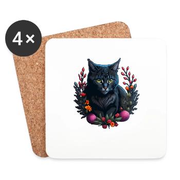 cute cat in easter & spring style cats - Coasters (set of 4) - white - Front