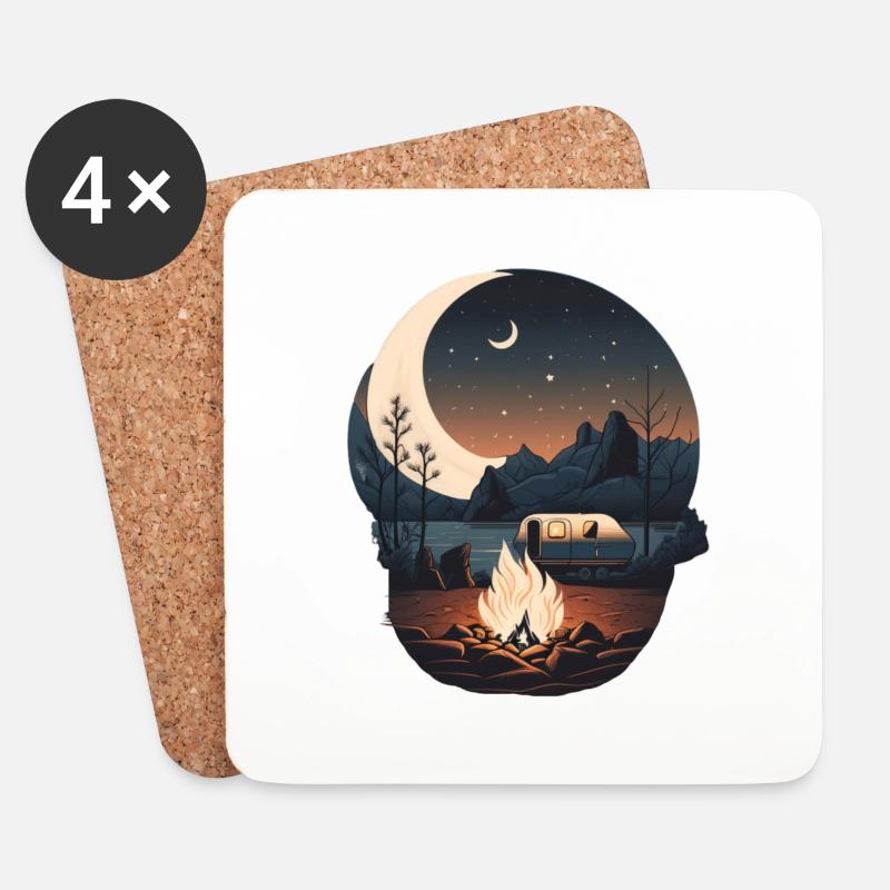 Camping by campfire and moonlight - Coasters (set of 4) - white