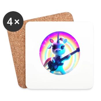 Une drôle de licorne avec guitare électrique et arc-en-ciel - Dessous de verre (lot de 4) - blanc - Devant