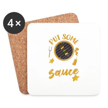 Appliquer BBQ Sauce Barbecue Griller Viande Smoker - Dessous de verre (lot de 4) - blanc - Devant