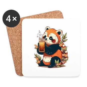 Happy red panda aime la bière - Dessous de verre (lot de 4) - blanc - Devant