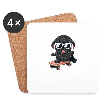 Hund Mops auf Skateboard - Untersetzer (4er-Set) - Weiß - Vorne