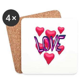 Enterrement de vie de jeune fille L’amour avec des ballons de cœur - Dessous de verre (lot de 4) - blanc - Devant