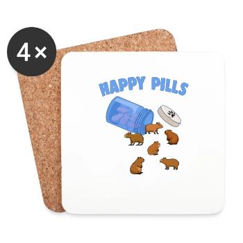 Happy Pills Capibara Funny Capybaras Lover Humor - Coasters (set of 4) - white - Front
