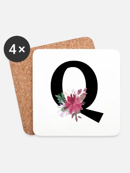 Blumenbuchstabe q - Untersetzer (4er-Set) - Weiß