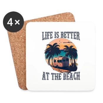 La vie est meilleure à la plage - Rétro - Dessous de verre (lot de 4) - blanc - Devant