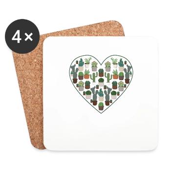 Sukkulente Kaktus Succa Lover Herz Pflanze - Untersetzer (4er-Set) - Weiß - Vorne