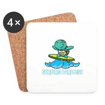 Süße Kawaii-Schildkröte auf Surfbrett mit Surfers - Untersetzer (4er-Set) - Weiß - Vorne
