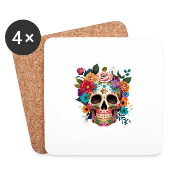 Skull with flowers - Coasters (set of 4) - white - Front