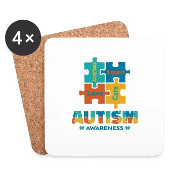 Acceptance Love Autism Awareness Cute Puzzle Piece - Coasters (set of 4) - white - Front