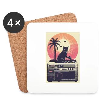 Cat Synthesizer Katze Retro Vintage Studio Gear - Untersetzer (4er-Set) - Weiß - Vorne