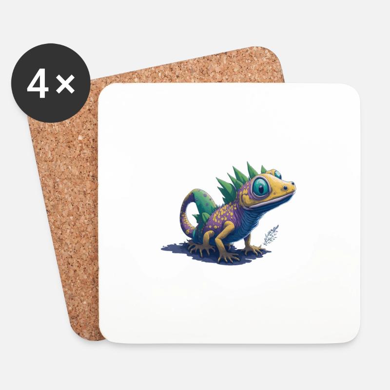 Gamer's Perfect Illustration - Cute Colorful Gekko - Untersetzer (4er-Set) - Weiß