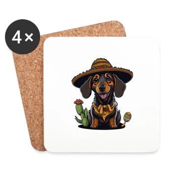 Teckel Cinco de Mayo Fiesta Cactus & Sombrero - Dessous de verre (lot de 4) - blanc - Devant