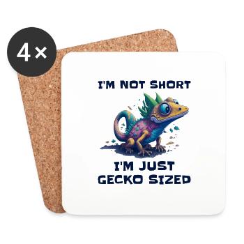 "I'm Not Short, I'm Just Gecko Sized" Cute Gecko - Coasters (set of 4) - white - Front