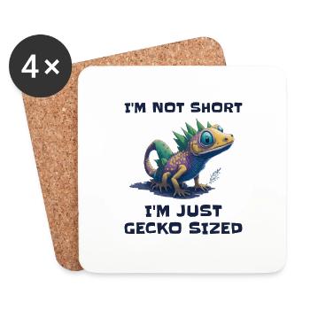 "I'm Not Short, I'm Just Gecko Sized" Cute Gecko - Coasters (set of 4) - white - Front
