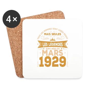 93 Ans Anniversaire Vintage Né(e) en Mars 1929 - Dessous de verre (lot de 4) - blanc - Devant