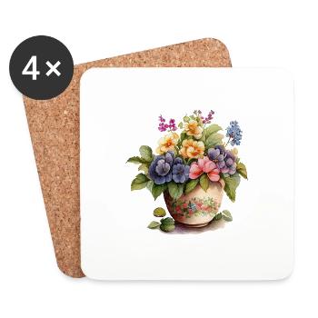 Vintage Blumen Blumentopf - Untersetzer (4er-Set) - Weiß - Vorne