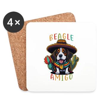 Beagle Amigo Mexican Sombrero Beagle - Dessous de verre (lot de 4) - blanc - Devant