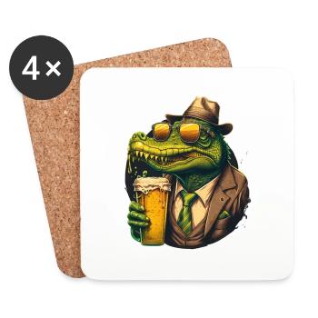 Cool crocodile with sunglasses in a suit and beer - Coasters (set of 4) - white - Front