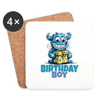 Birthday Boy, Cute Monster with Gift - Coasters (set of 4) - white - Front