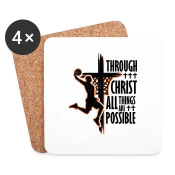 Basketball chrétien Jésus-Christ Basketball - Dessous de verre (lot de 4) - blanc - Devant