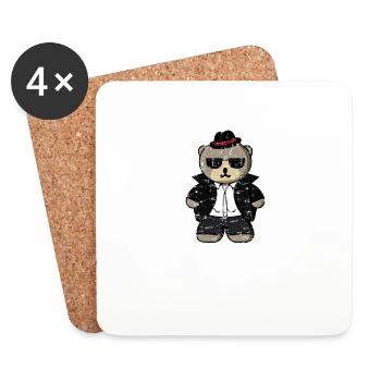 Kawaii gangster ours avec des lunettes de soleil noires - Dessous de verre (lot de 4) - blanc - Devant
