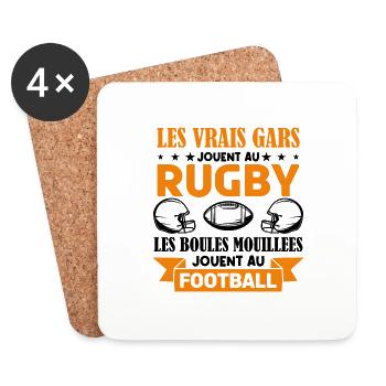 Cadeau rugbyman, cadeau Fan de rugby.Rugby. - Dessous de verre (lot de 4) - blanc - Devant
