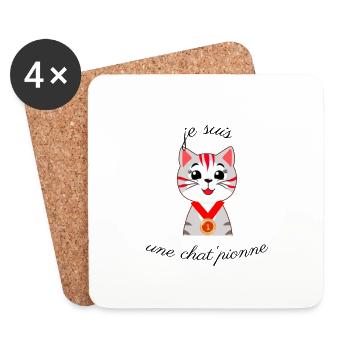 je suis une chat 'pionne - Dessous de verre (lot de 4) - blanc - Devant