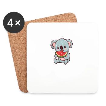 Kawaii Koala isst Wassermelone - Untersetzer (4er-Set) - Weiß - Vorne