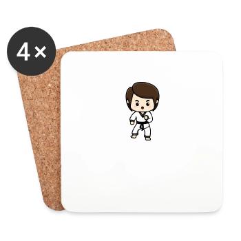 Karate Warrior Black Belt Kawaii - Coasters (set of 4) - white - Front