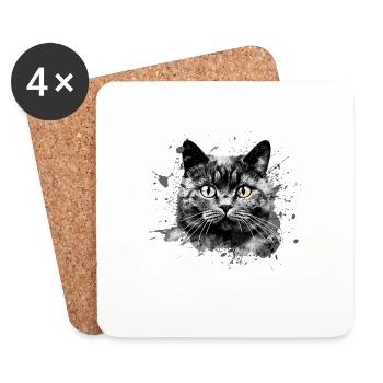 British Shorthair Cat BKH Pedigree Cat Résumé - Dessous de verre (lot de 4) - blanc - Devant