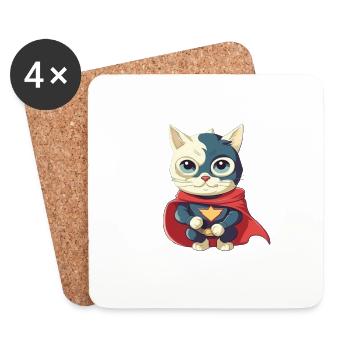 cute hero cat - Coasters (set of 4) - white - Front