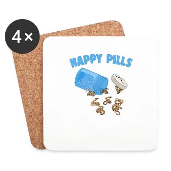 Happy Pills Ball Python Funny Snake Lovers Humor - Coasters (set of 4) - white - Front