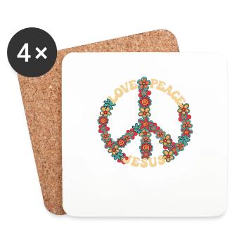 Amour paix jésus paix signe hippie fleurs 70s 60s - Dessous de verre (lot de 4) - blanc - Devant