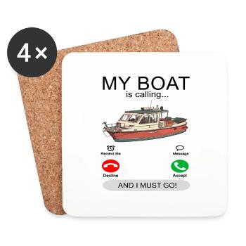 Mon bateau appelle blanc - Captain Boating - Dessous de verre (lot de 4) - blanc - Devant