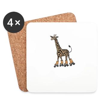 Mignon design de girafe kawaii sur des patins à roulettes - Dessous de verre (lot de 4) - blanc - Devant