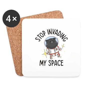 Space Purring Cat Astronaut Cat Lover Spaceship - Coasters (set of 4) - white - Front