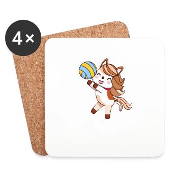 Cute kawaii horse laughing and playing volleyball - Coasters (set of 4) - white - Front