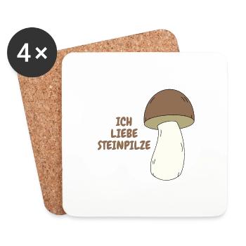Ich liebe Steinpilze / Schriftzug / Steinpilz - Untersetzer (4er-Set) - Weiß - Vorne