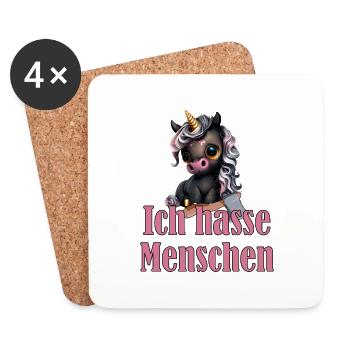 Petite licorne noire mignonne avec dicton - Dessous de verre (lot de 4) - blanc - Devant