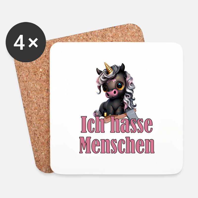 Kleines süßes Schwarzes Einhorn mit Spruch - Untersetzer (4er-Set) - Weiß