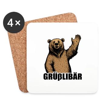 Grüßlibär - Winkender Grizzly Bär mit Wortwitz - Untersetzer (4er-Set) - Weiß - Vorne