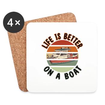 Captain Old Retro Life est mieux sur un bateau - Dessous de verre (lot de 4) - blanc - Devant