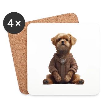 Un chien mignon médite et fait du yoga pour les amoureux des animaux - Dessous de verre (lot de 4) - blanc - Devant