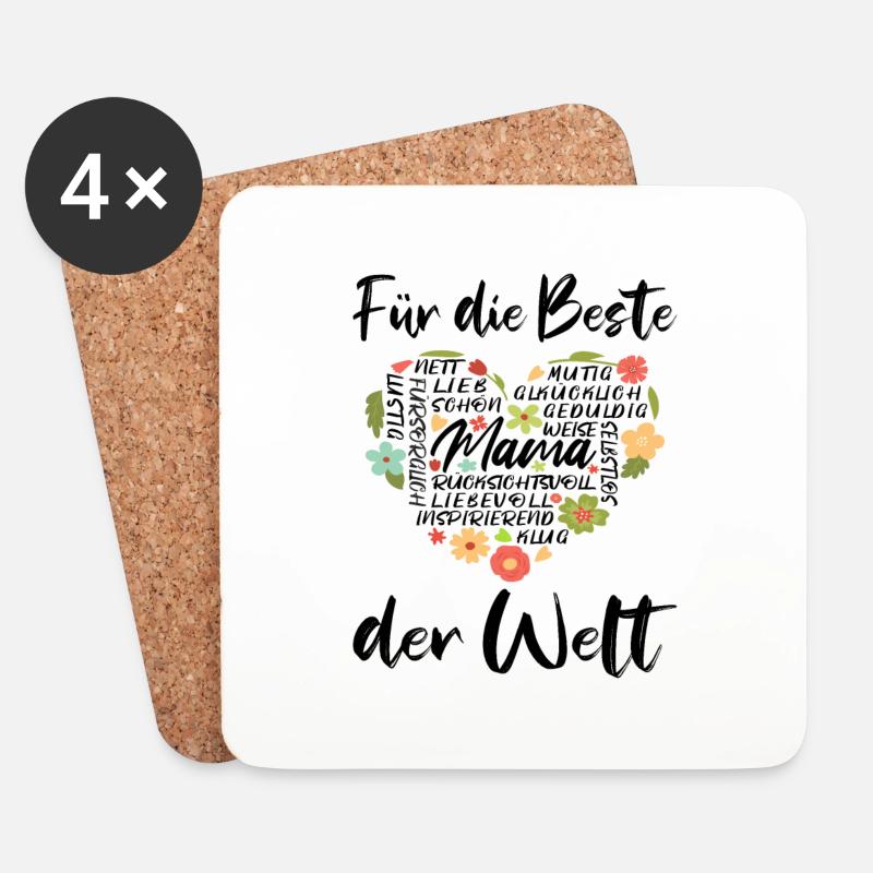 Muttertag 2023 Beste Mama der Welt Mama Love - Untersetzer (4er-Set) - Weiß