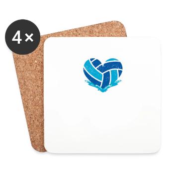 Water-polo amour coeur symbole natation sport jeu - Dessous de verre (lot de 4) - blanc - Devant