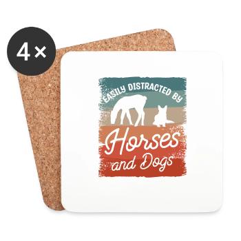 Facilement distrait par les chevaux et les chiens Chien de cheval - Dessous de verre (lot de 4) - blanc - Devant